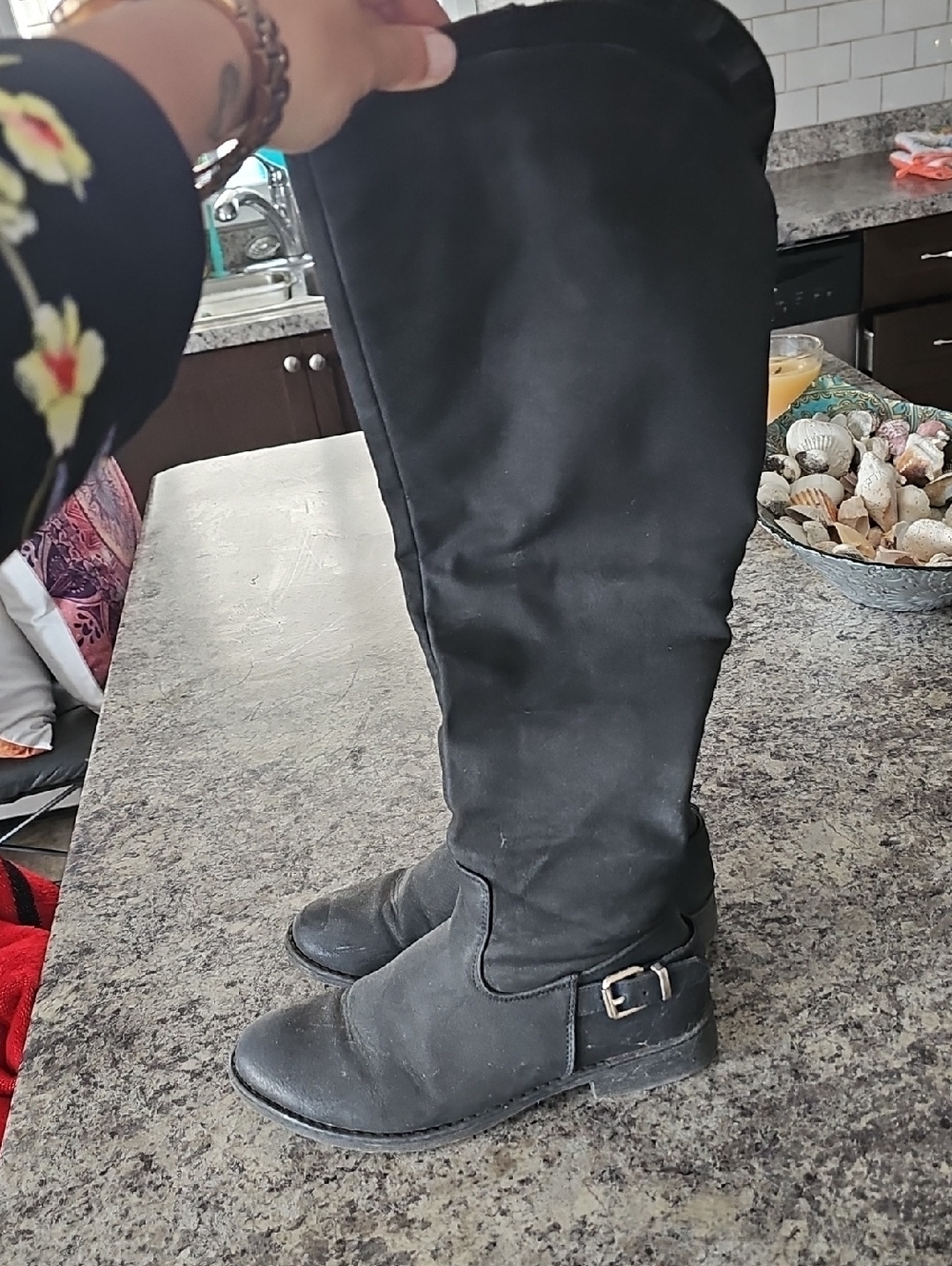 Steve Madden Black Over-the-Knee Buckle Riding Boots